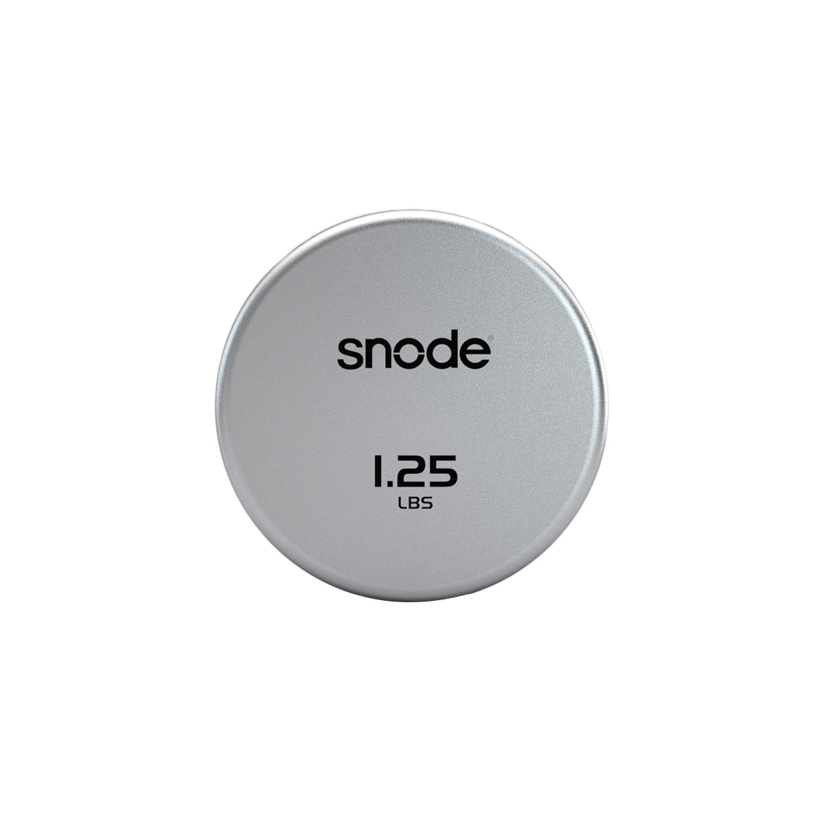 1.25 lb magnetic weight adder plate, silver face with Snode and 1.25 LBS text
