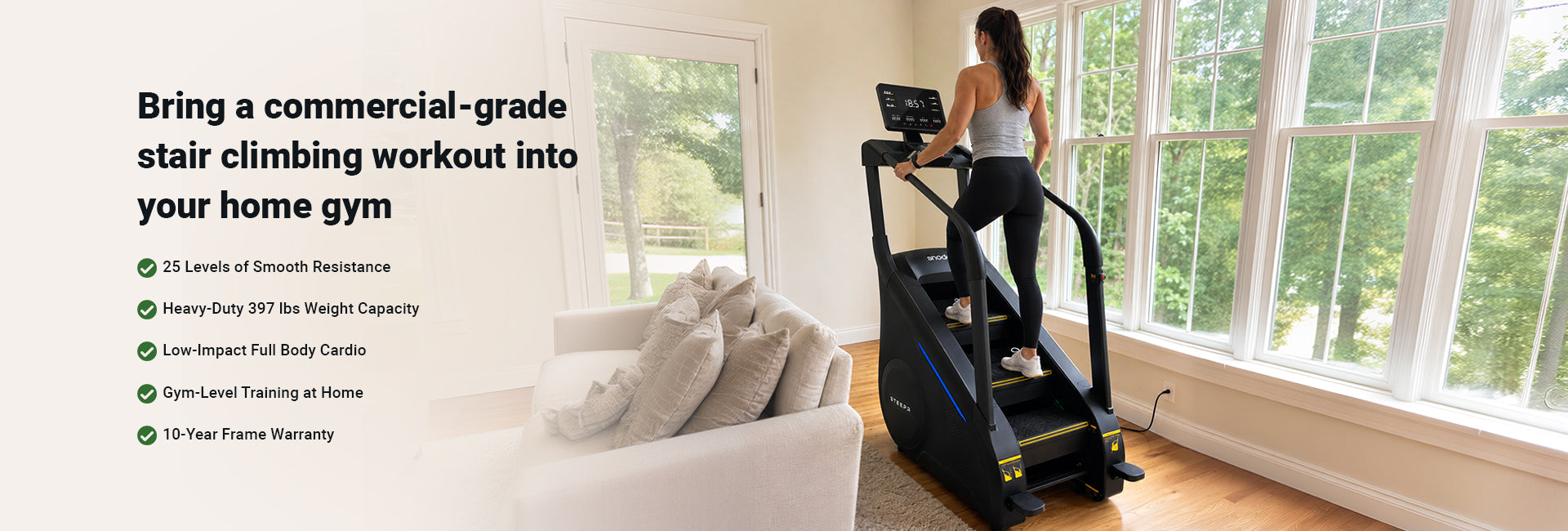 Person using the Snode Steepr™ Stair Climber Machine for a low-impact cardio workout