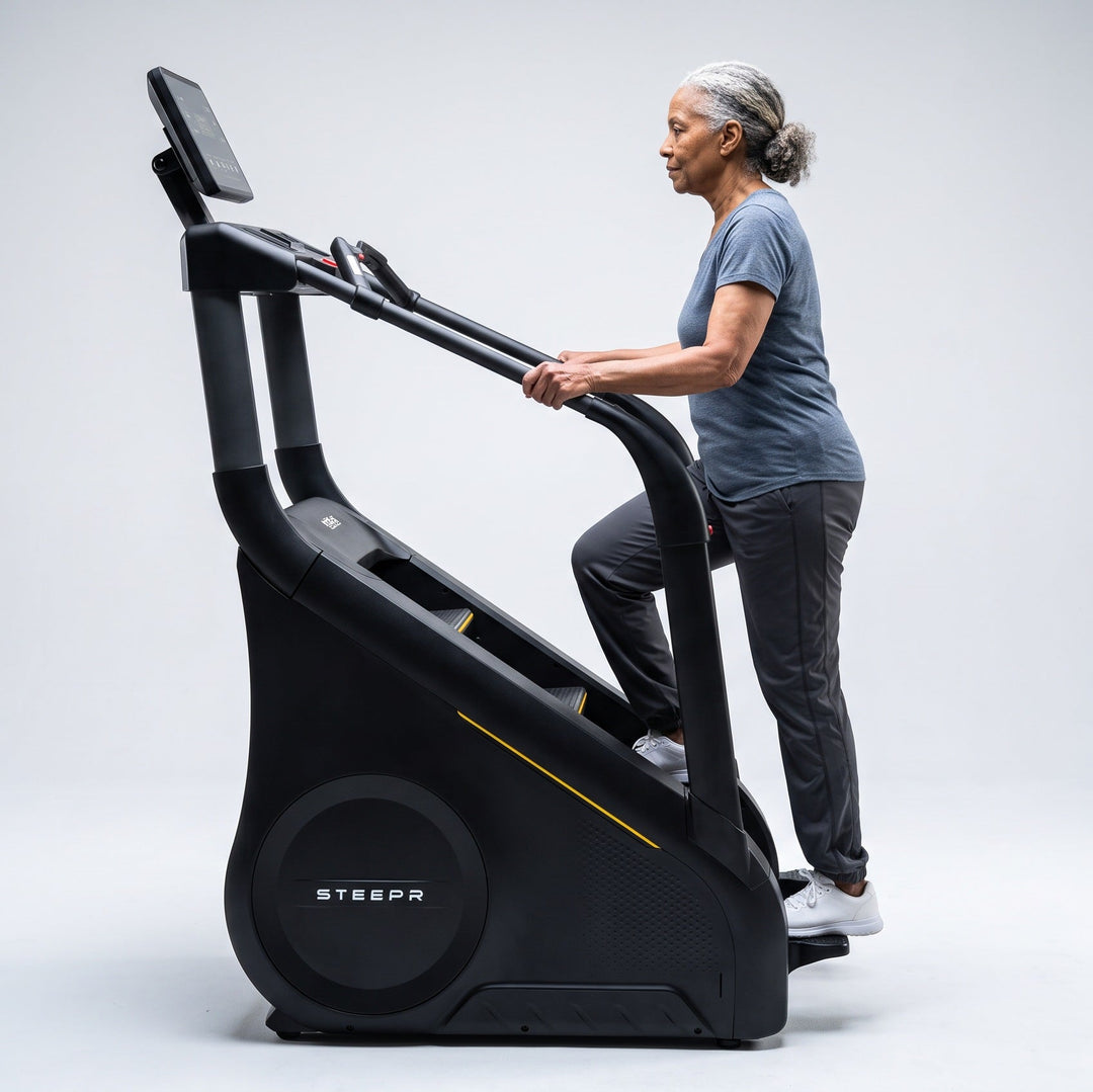 Snode Steepr™ Stair Climber Machine featuring a low-impact stair climbing workout for home gyms with easy access