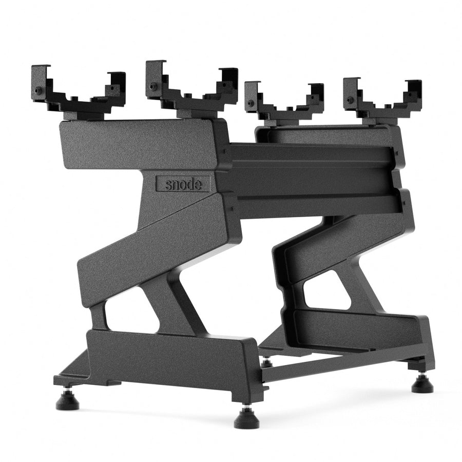Cast iron dumbbell stand with multiple rack pegs, dark gray, Snode logo