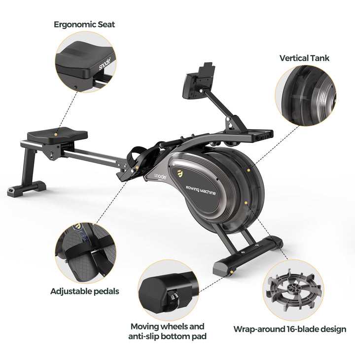 SNODE 2022 Newest Vertical Water Tank Bluetooth Water Rowing Machine - WR77
